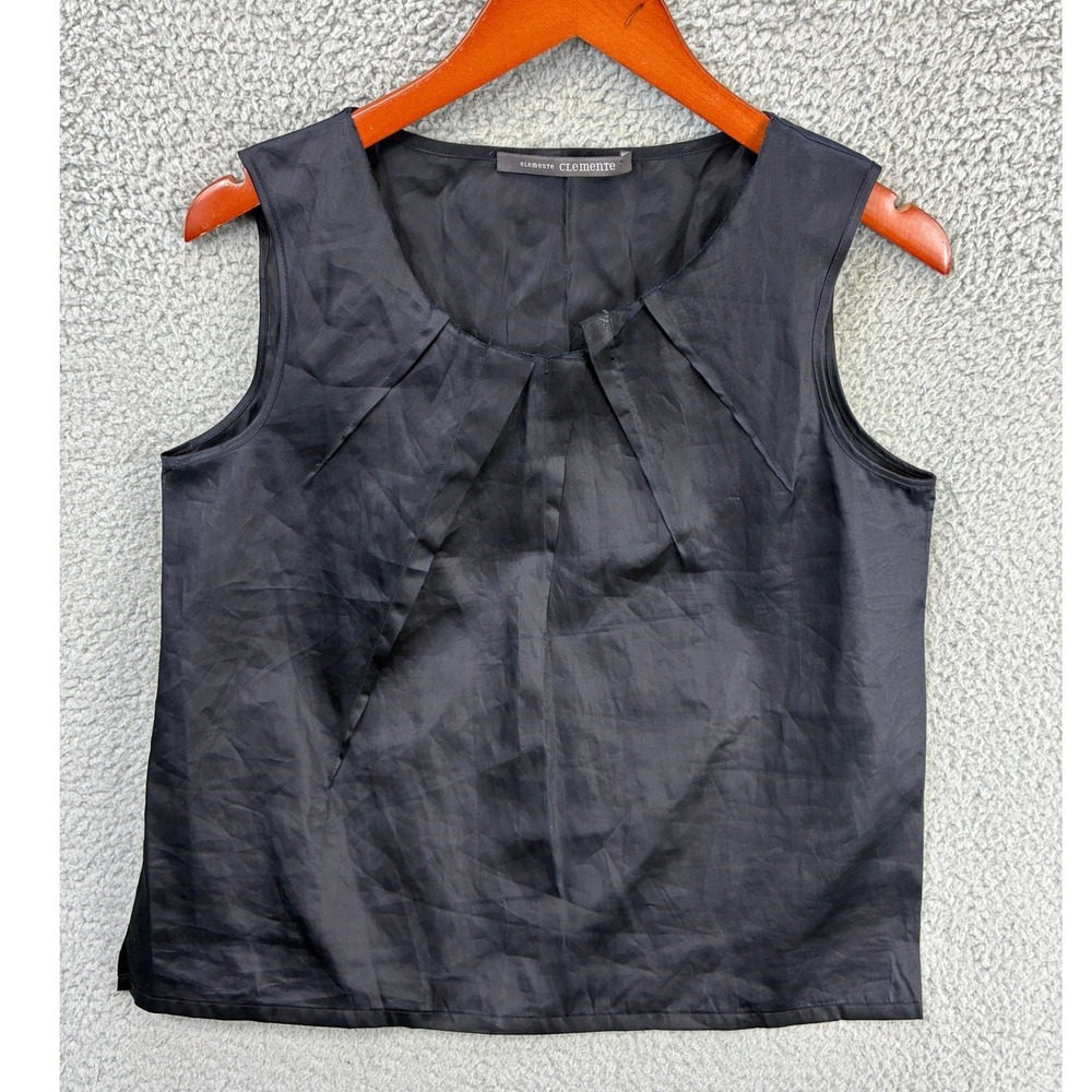 Elemente Clemente Pleated Sleeveless Blouse Womens 2 Black Minimalist Tank Shell
